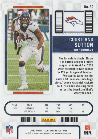 2022 Panini Contenders Courtland Sutton Denver Broncos #32