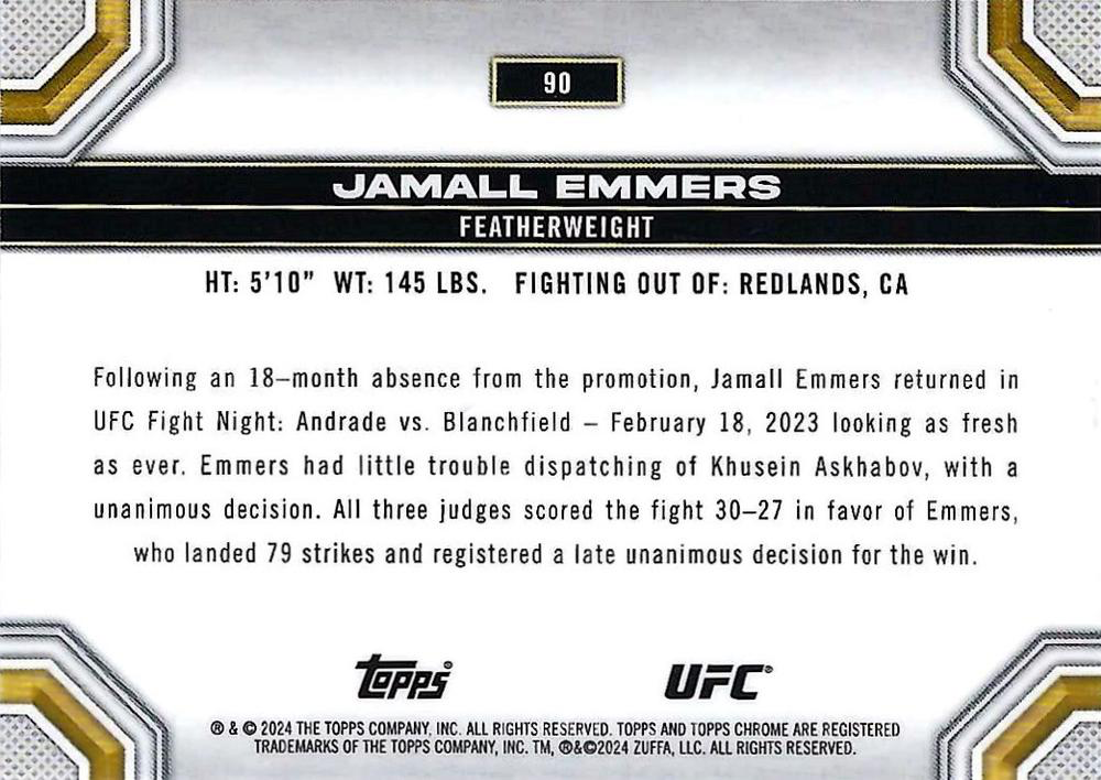 2024 Topps Chrome UFC Jamall Emmers RC #90