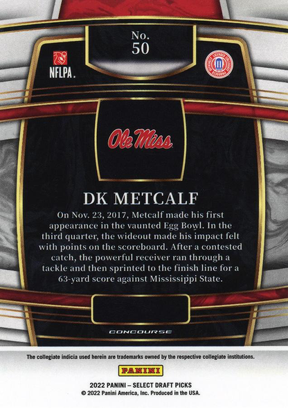 2022 Panini Select Draft Picks Blue DK Metcalf #50 Ole Miss Rebels