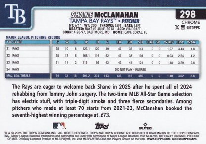 2025 Topps Chrome MLB Shane McClanahan #298 Tampa Bay Rays