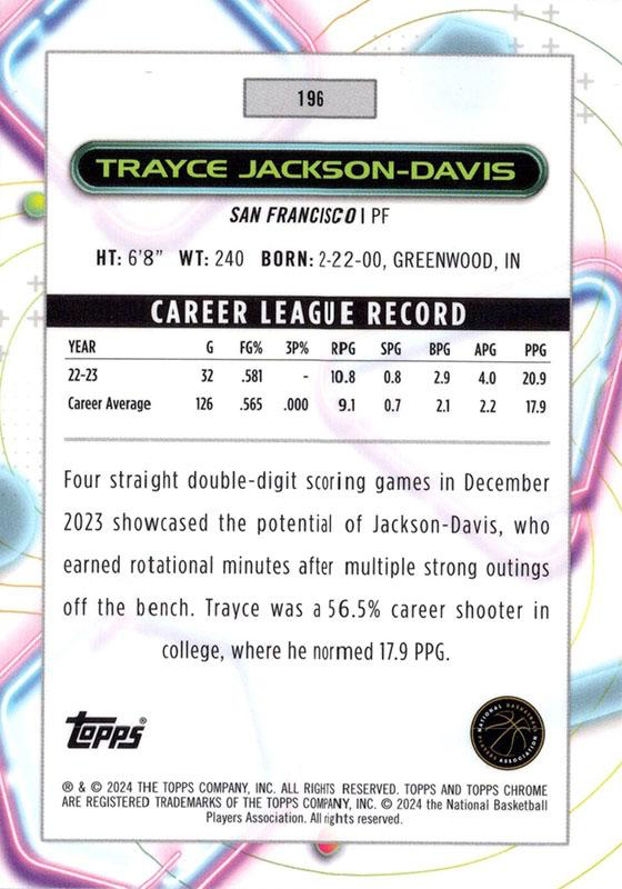 2023 Topps Chrome Cosmic Trayce Jackson-Davis RC #196 Golden State Warriors