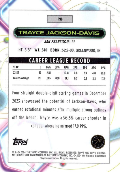 2023 Topps Chrome Cosmic Trayce Jackson-Davis RC #196 Golden State Warriors