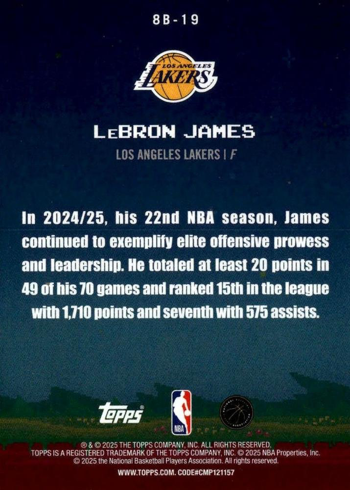 2025 Topps NBA 8-Bit Ballers LeBron James 8B-19 Los Angeles Lakers