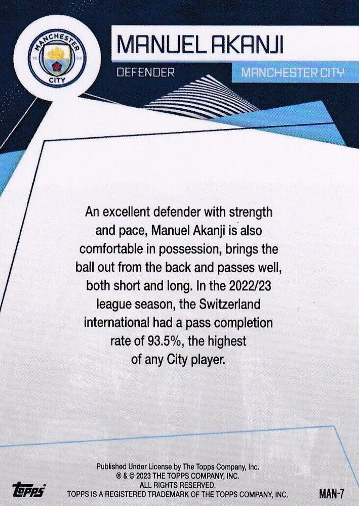 2023 Topps Manchester City Fan Set Manuel Akanji #MAN-7