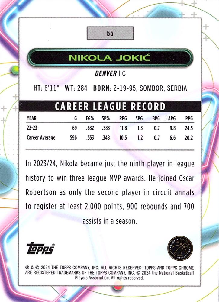 2023 Topps Chrome Cosmic Nikola Jokić #55 Denver Nuggets