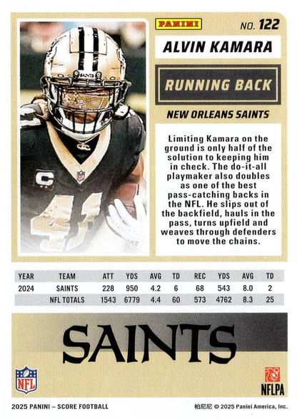 2025 Panini Score Alvin Kamara #122 New Orleans Saints
