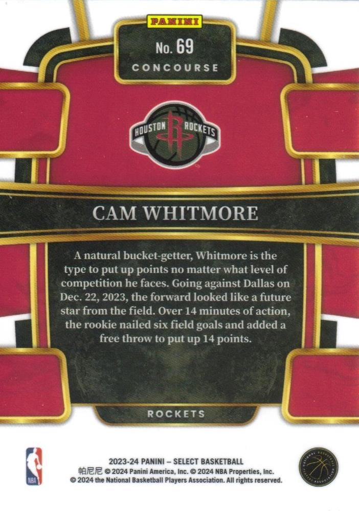 2023 Panini Select NBA Blue Cam Whitmore RC #69 Houston Rockets