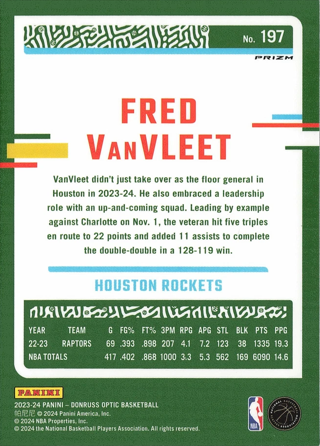 2023 Panini Donruss Optic Pink Fred VanVleet #197 Houston Rockets