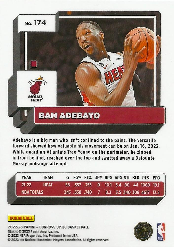 2022 Panini Donruss Optic Bam Adebayo #174 Miami Heat