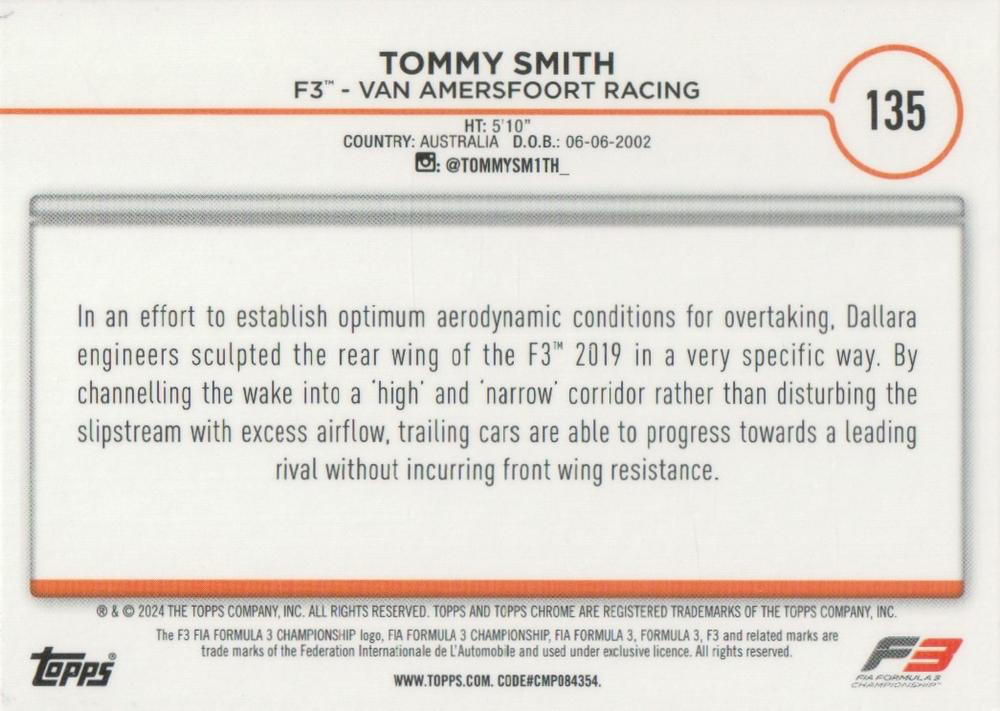 2024 Topps Chrome Formula 1 Tommy Smith F3C #135 Van Amersfoort Racing