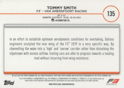 2024 Topps Chrome Formula 1 Tommy Smith F3C #135 Van Amersfoort Racing