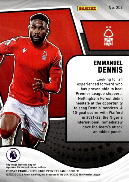 2022 Panini Revolution Premier League Emmanuel Dennis #202 Nottingham Forest