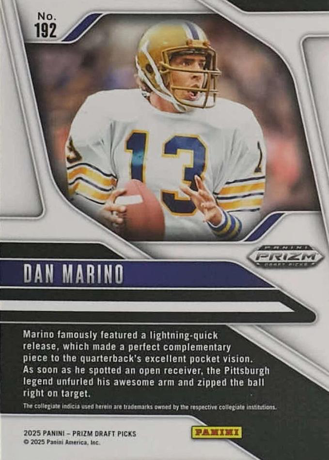 2025 Panini Prizm Draft Picks Dan Marino #192 Pittsburgh Panthers