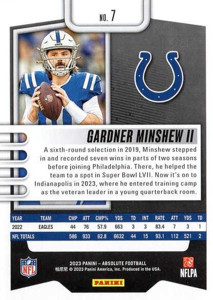 2023 Panini Absolute Gardner Minshew II #7 Indianapolis Colts
