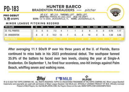 2024 Topps Pro Debut Hunter Barco #PD-183 Bradenton Marauders