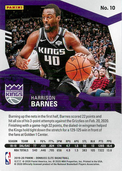 2019 Panini Donruss Elite Harrison Barnes #10 Sacramento Kings
