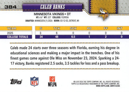 2026 Topps Flagship RC Caleb Banks #384 Minnesota Vikings