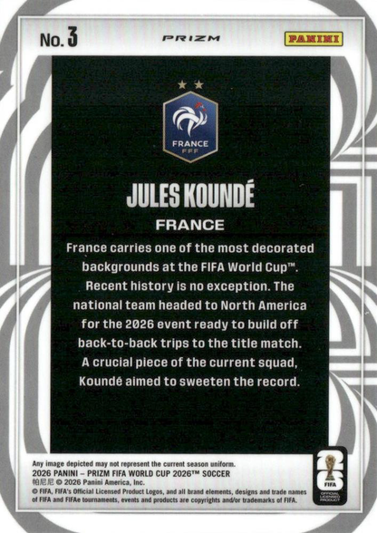 2026 Panini Prizm FIFA World Cup Screamers Jules Koundé #3 France