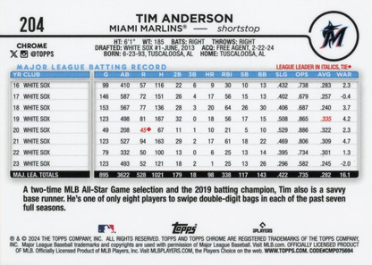 2024 Topps Chrome Tim Anderson Miami Marlins #204