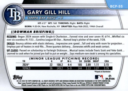 2025 Topps Bowman Chrome Prospect Gary Gill Hill 1st #BCP-55 Tampa Bay Rays