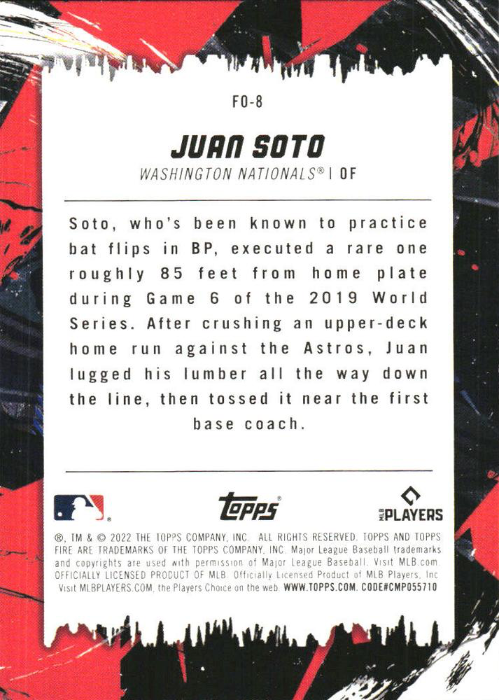 2022 Topps Fire Flippin' Out Gold Minted Juan Soto Washington Nationals #FO-8