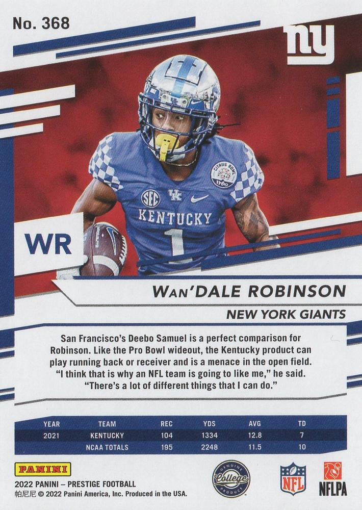 2022 Panini Prestige Wan'Dale Robinson RC #368 New York Giants