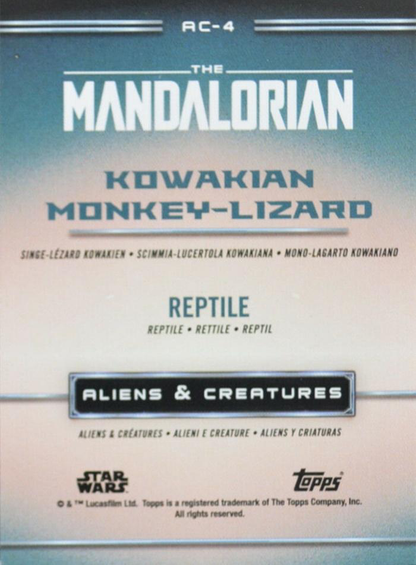 2021 Topps Star Wars The Mandalorian Aliens & Creatures Kowakian Monkey-Lizard #AC-4