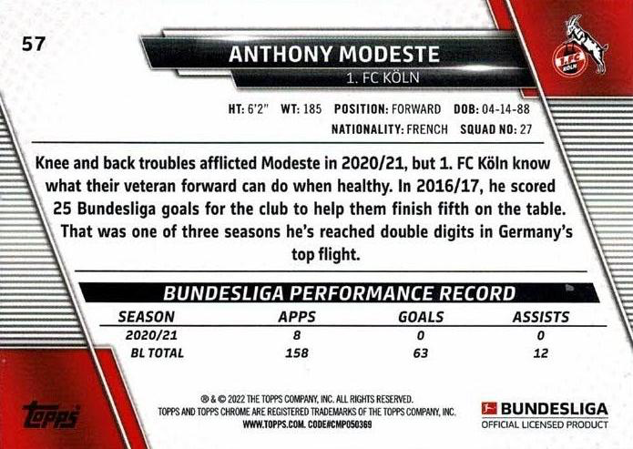 2021 Topps Chrome Bundesliga Anthony Modeste #57 1. FC Koln