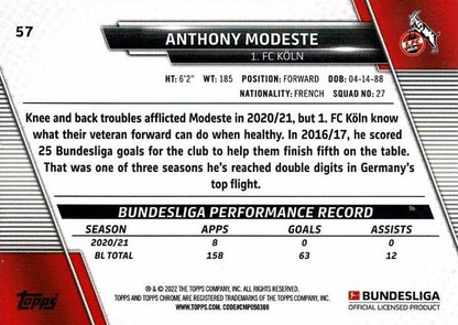 2021 Topps Chrome Bundesliga Anthony Modeste #57 1. FC Koln