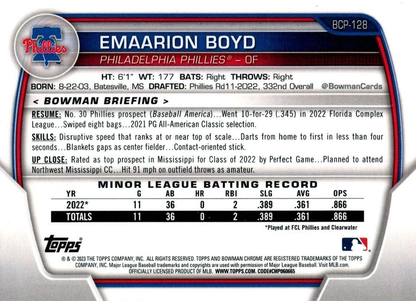 2023 Bowman Chrome Prospects Emaarion Boyd 1st Philadelphia Phillies #BCP-128