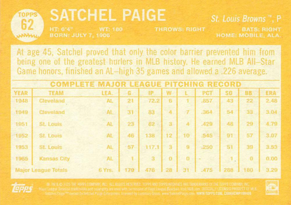 2025 Topps Archives Satchel Paige #62 St. Louis Browns