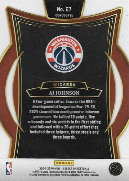 2024 Panini Select AJ Johnson RC Blue #67 Washington Wizards