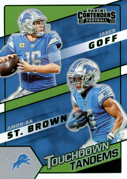 2022 Panini Contenders Touchdown Tandems Emerald Amon-Ra St. Brown / Goff #TDT-DET Lions