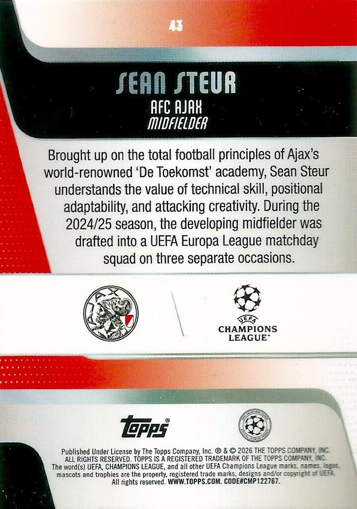 2025 Topps Flagship UCC Sean Steur RC #43 Ajax