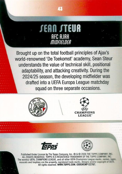 2025 Topps Flagship UCC Sean Steur RC #43 Ajax