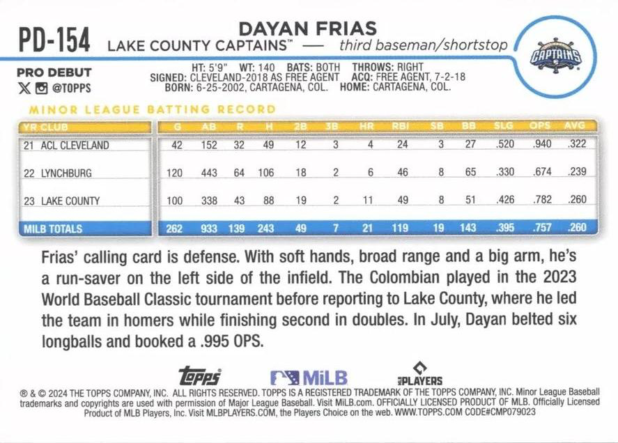 2024 Topps Pro Debut Dayan Frias #PD-154 Lake County Captains