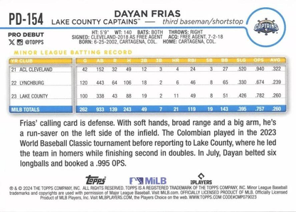2024 Topps Pro Debut Dayan Frias #PD-154 Lake County Captains