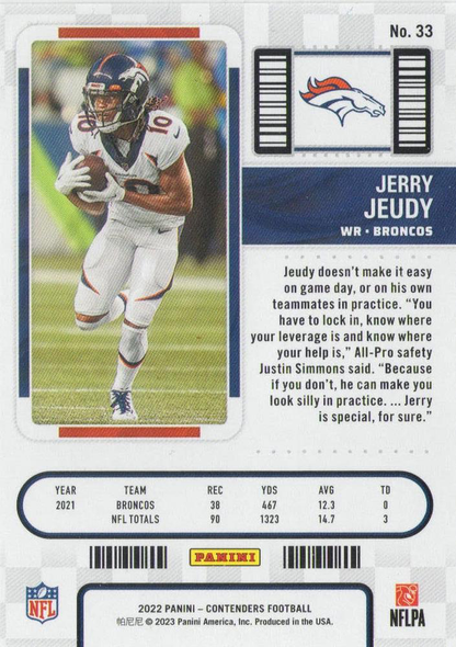 2022 Panini Contenders Jerry Jeudy Denver Broncos #33