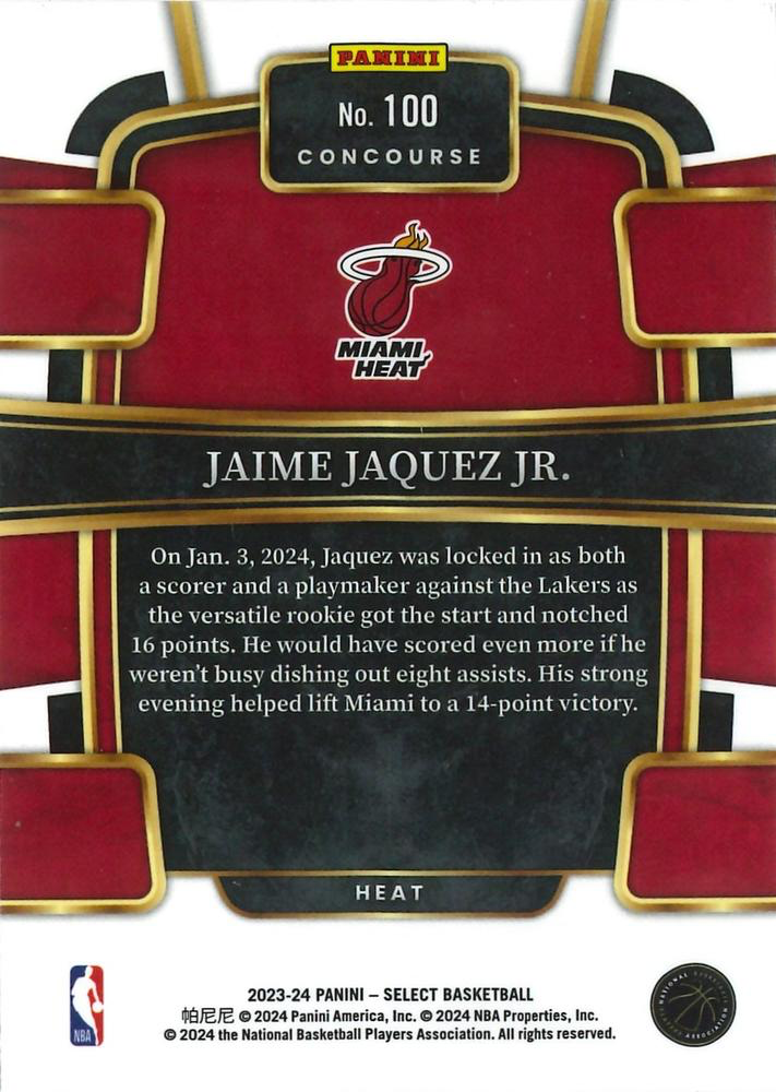 2023 Panini Select NBA Blue Jaime Jaquez Jr. RC #100 Miami Heat