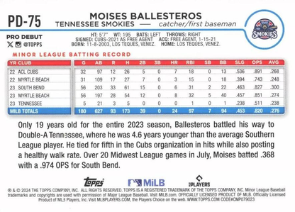 2024 Topps Pro Debut Moises Ballesteros #PD-75 Tennessee Smokies