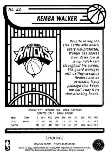 2022 Panini Hoops Kemba Walker #22 New York Knicks