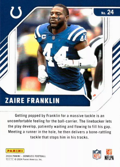 2024 Panini Donruss Elite Series Zaire Franklin #24 Indianapolis Colts