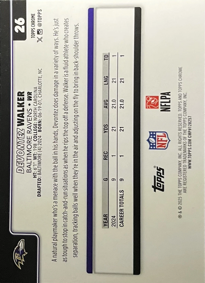 2025 Topps Chrome NFL Devontez Walker #26 Baltimore Ravens