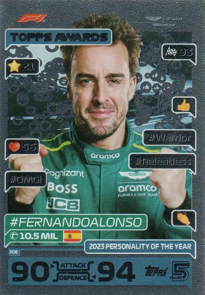 2024 Topps Turbo Attax F1 Fernando Alonso TA FOIL #308 Aston Martin  F1 Team