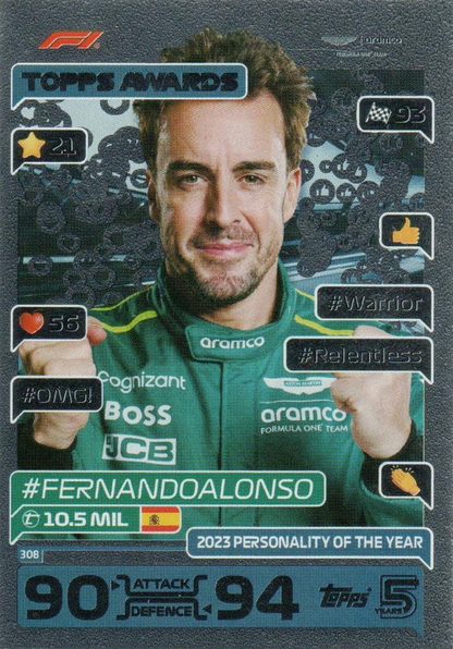2024 Topps Turbo Attax F1 Fernando Alonso TA FOIL #308 Aston Martin  F1 Team