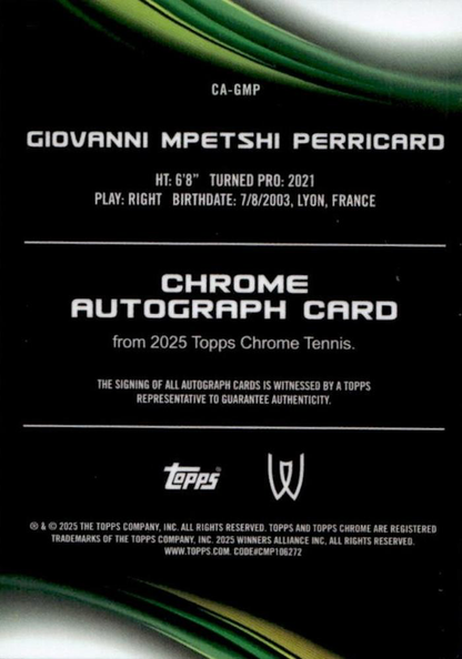 2025 Topps Chrome Tennis Autograph Giovanni Mpetshi Perricard #CA-GMP