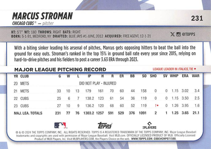 2024 Topps Big League Uncommon Foil Marcus Stroman SP Chicago Cubs #231