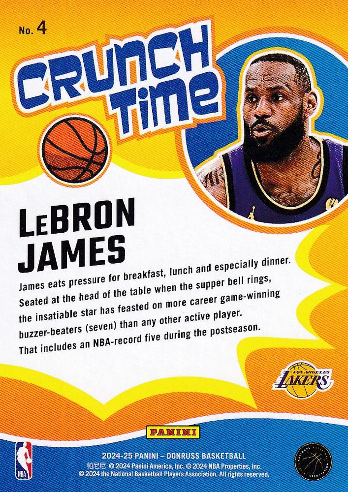 2024 Panini Donruss Crunch Time LeBron James #4 Los Angeles Lakers
