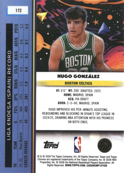 2025 Topps Chrome Cosmic Hugo González RC #172 Boston Celtics