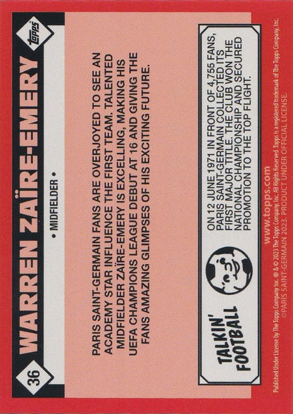 2022 Topps PSG Team Set Warren RC Zaïre-Emery #36 Paris Saint-Germain